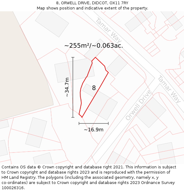 8, ORWELL DRIVE, DIDCOT, OX11 7RY: Plot and title map