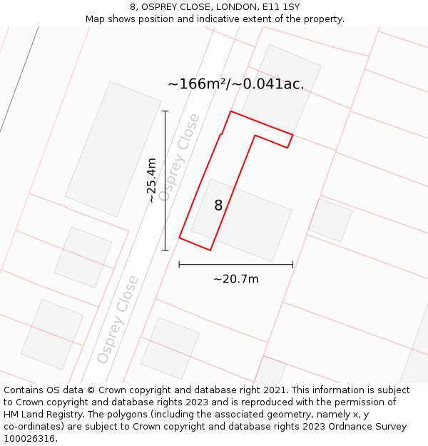 8, OSPREY CLOSE, LONDON, E11 1SY: Plot and title map