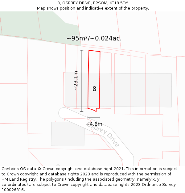 8, OSPREY DRIVE, EPSOM, KT18 5DY: Plot and title map