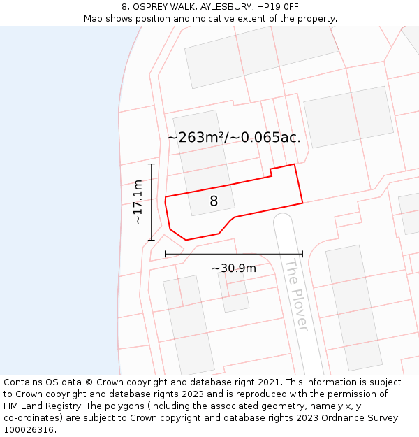 8, OSPREY WALK, AYLESBURY, HP19 0FF: Plot and title map