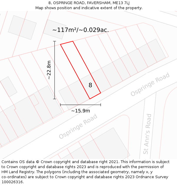 8, OSPRINGE ROAD, FAVERSHAM, ME13 7LJ: Plot and title map