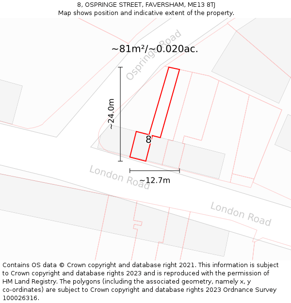 8, OSPRINGE STREET, FAVERSHAM, ME13 8TJ: Plot and title map