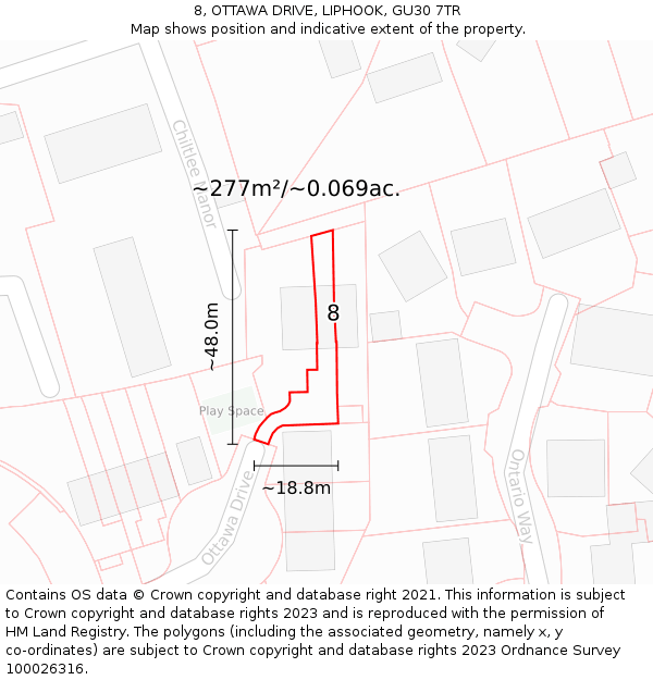 8, OTTAWA DRIVE, LIPHOOK, GU30 7TR: Plot and title map