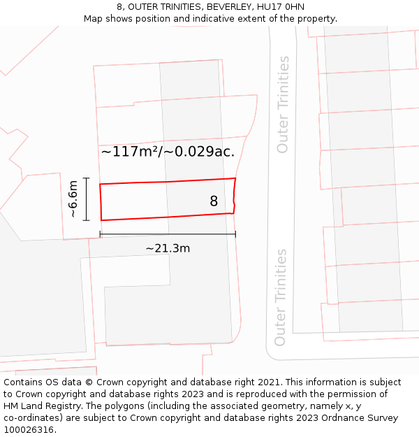 8, OUTER TRINITIES, BEVERLEY, HU17 0HN: Plot and title map