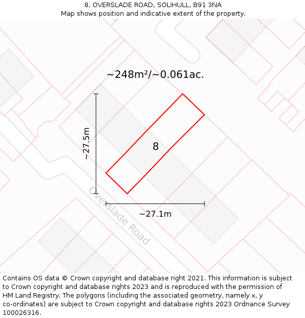 8, OVERSLADE ROAD, SOLIHULL, B91 3NA: Plot and title map