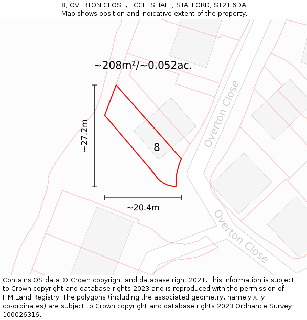 8, OVERTON CLOSE, ECCLESHALL, STAFFORD, ST21 6DA: Plot and title map