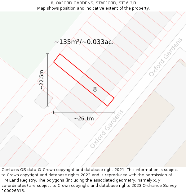 8, OXFORD GARDENS, STAFFORD, ST16 3JB: Plot and title map