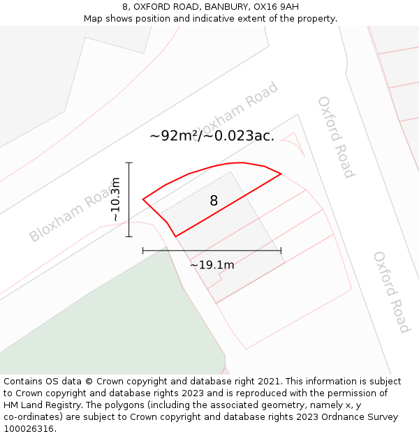 8, OXFORD ROAD, BANBURY, OX16 9AH: Plot and title map