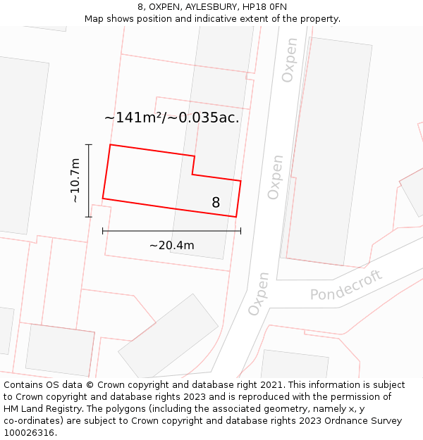 8, OXPEN, AYLESBURY, HP18 0FN: Plot and title map