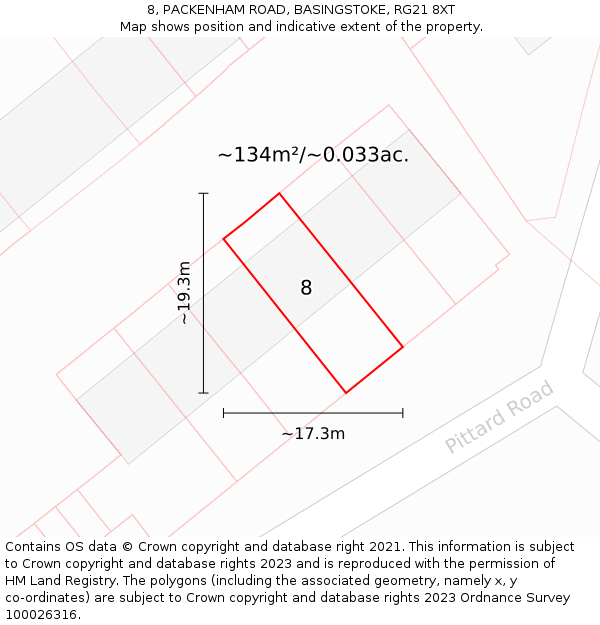 8, PACKENHAM ROAD, BASINGSTOKE, RG21 8XT: Plot and title map