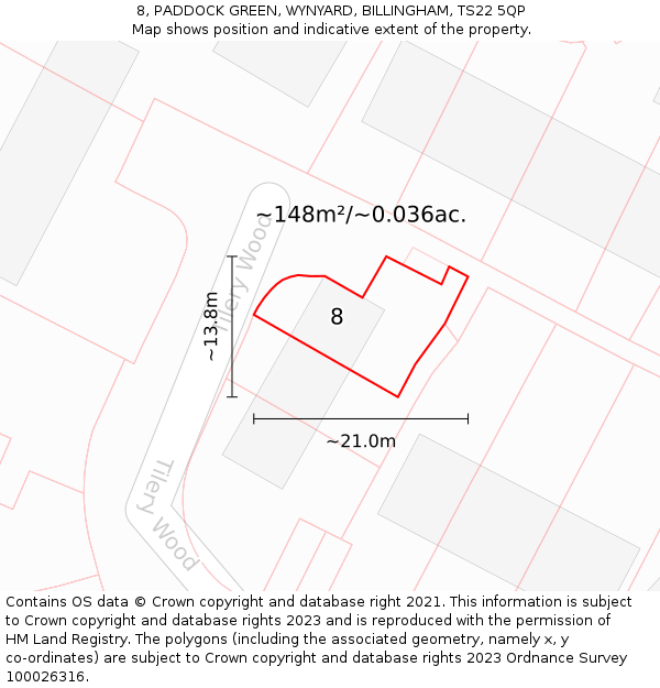 8, PADDOCK GREEN, WYNYARD, BILLINGHAM, TS22 5QP: Plot and title map