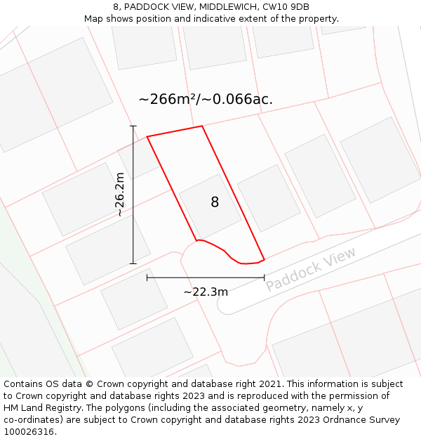 8, PADDOCK VIEW, MIDDLEWICH, CW10 9DB: Plot and title map