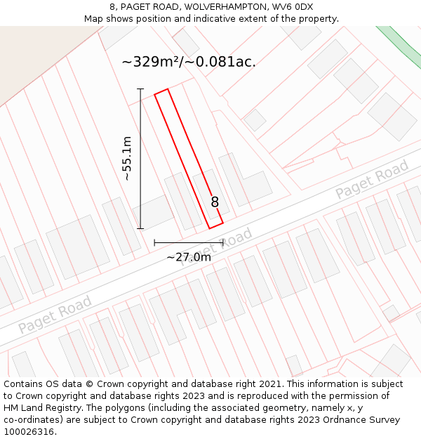 8, PAGET ROAD, WOLVERHAMPTON, WV6 0DX: Plot and title map
