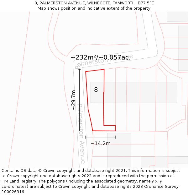 8, PALMERSTON AVENUE, WILNECOTE, TAMWORTH, B77 5FE: Plot and title map