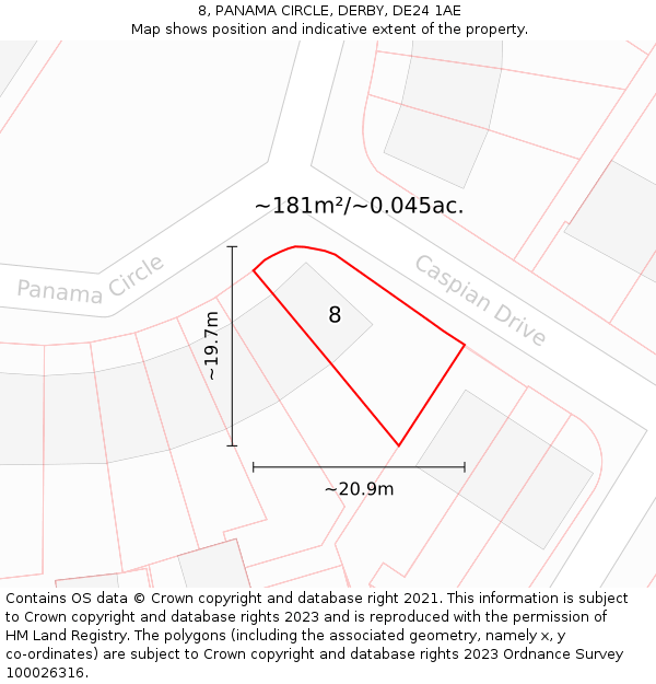 8, PANAMA CIRCLE, DERBY, DE24 1AE: Plot and title map