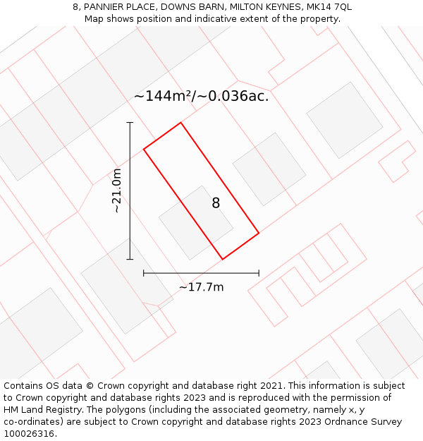 8, PANNIER PLACE, DOWNS BARN, MILTON KEYNES, MK14 7QL: Plot and title map