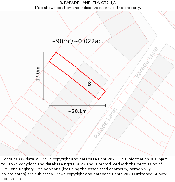 8, PARADE LANE, ELY, CB7 4JA: Plot and title map
