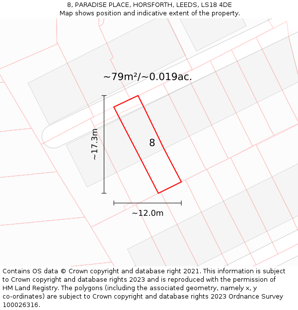 8, PARADISE PLACE, HORSFORTH, LEEDS, LS18 4DE: Plot and title map