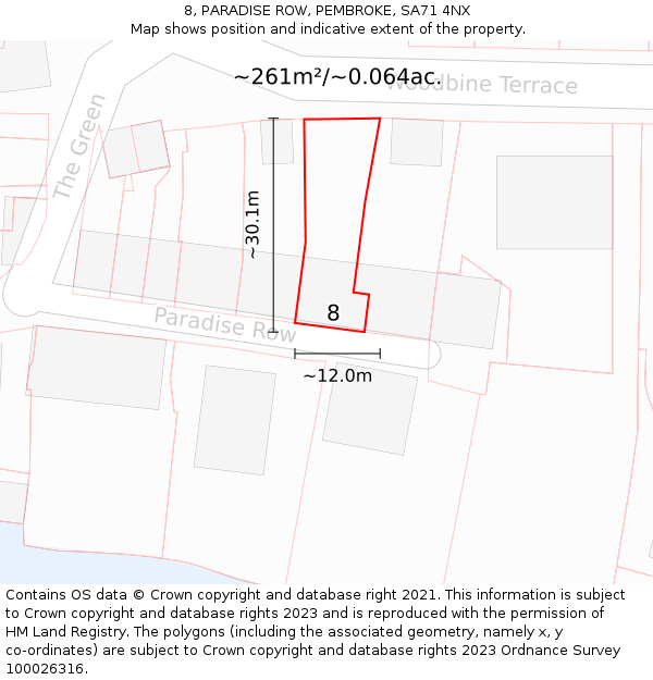 8, PARADISE ROW, PEMBROKE, SA71 4NX: Plot and title map