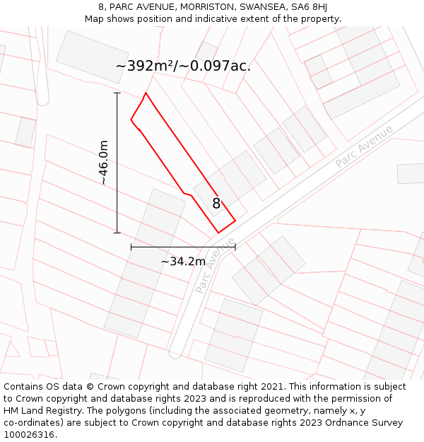 8, PARC AVENUE, MORRISTON, SWANSEA, SA6 8HJ: Plot and title map