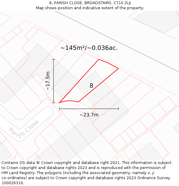 8, PARISH CLOSE, BROADSTAIRS, CT10 2UJ: Plot and title map