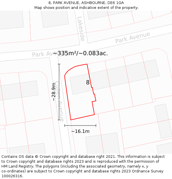 8, PARK AVENUE, ASHBOURNE, DE6 1GA: Plot and title map