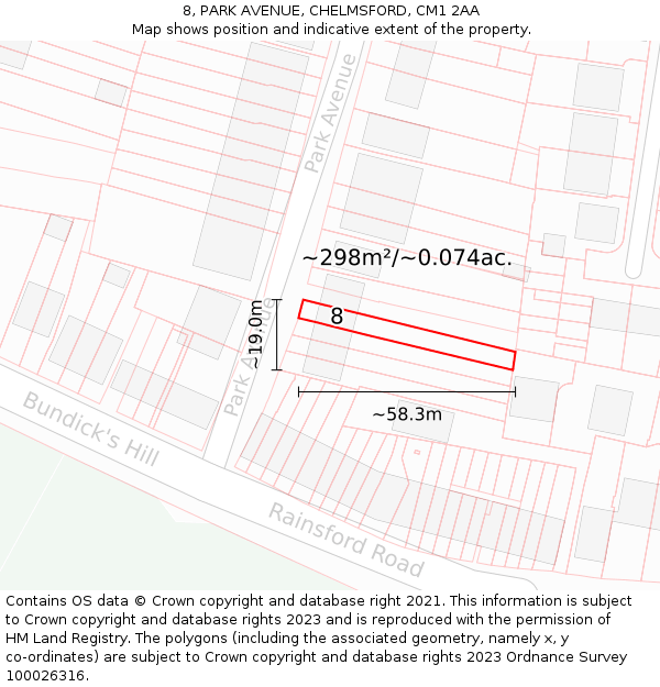 8, PARK AVENUE, CHELMSFORD, CM1 2AA: Plot and title map