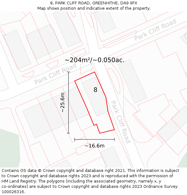 8, PARK CLIFF ROAD, GREENHITHE, DA9 9FX: Plot and title map