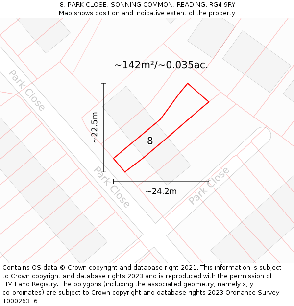 8, PARK CLOSE, SONNING COMMON, READING, RG4 9RY: Plot and title map