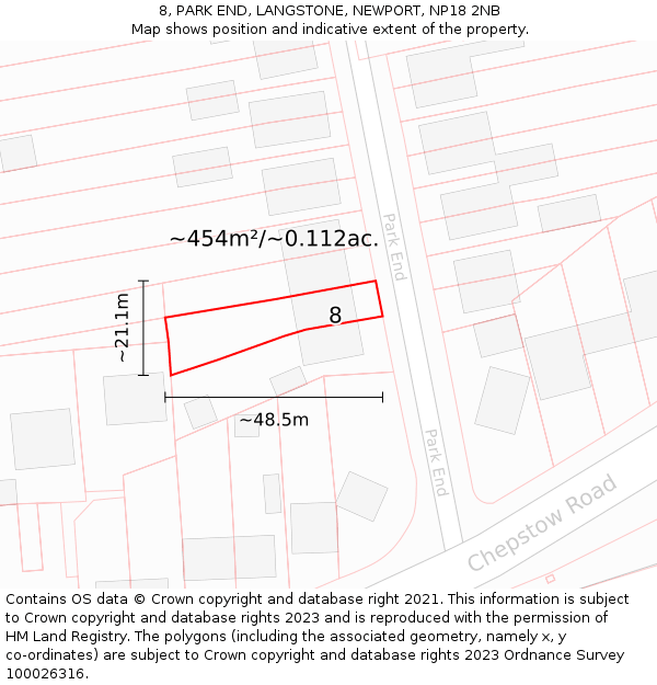 8, PARK END, LANGSTONE, NEWPORT, NP18 2NB: Plot and title map