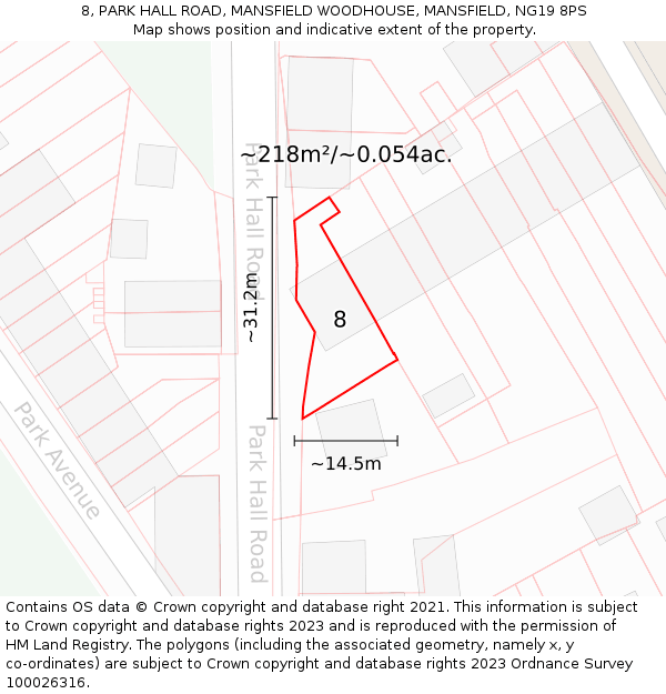 8, PARK HALL ROAD, MANSFIELD WOODHOUSE, MANSFIELD, NG19 8PS: Plot and title map