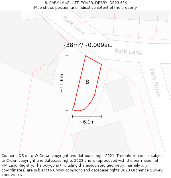 8, PARK LANE, LITTLEOVER, DERBY, DE23 6FX: Plot and title map