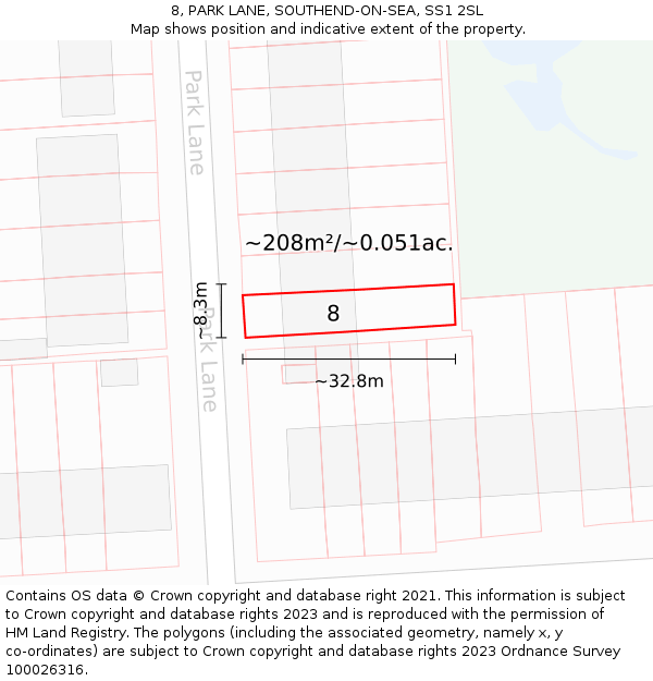 8, PARK LANE, SOUTHEND-ON-SEA, SS1 2SL: Plot and title map