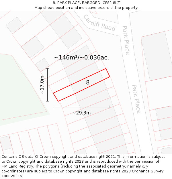 8, PARK PLACE, BARGOED, CF81 8LZ: Plot and title map