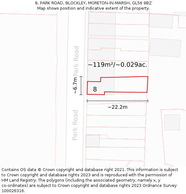 8, PARK ROAD, BLOCKLEY, MORETON-IN-MARSH, GL56 9BZ: Plot and title map