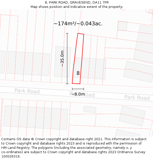 8, PARK ROAD, GRAVESEND, DA11 7PR: Plot and title map