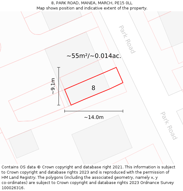 8, PARK ROAD, MANEA, MARCH, PE15 0LL: Plot and title map