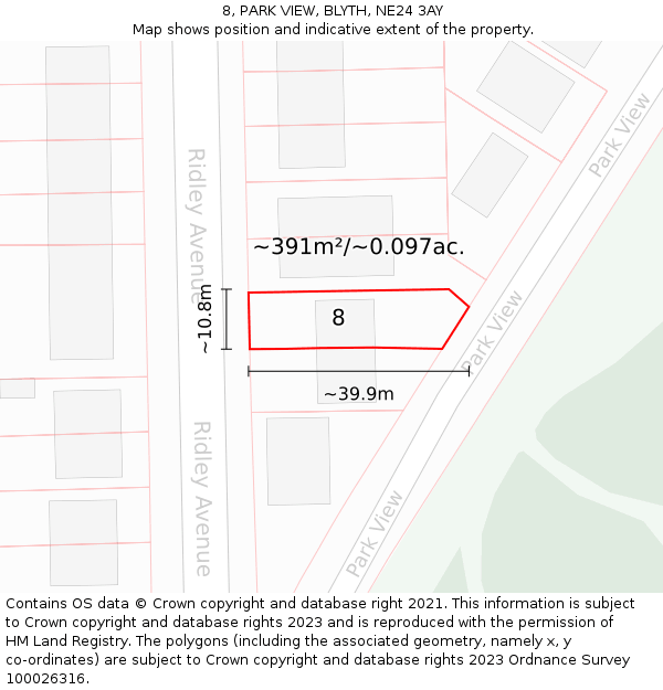 8, PARK VIEW, BLYTH, NE24 3AY: Plot and title map