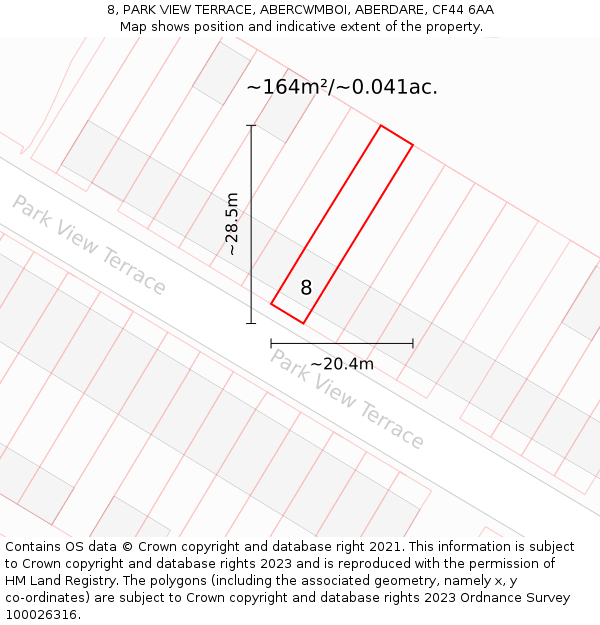 8, PARK VIEW TERRACE, ABERCWMBOI, ABERDARE, CF44 6AA: Plot and title map