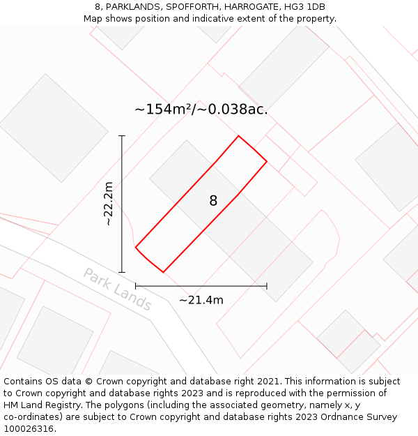 8, PARKLANDS, SPOFFORTH, HARROGATE, HG3 1DB: Plot and title map