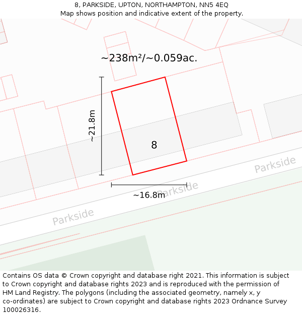 8, PARKSIDE, UPTON, NORTHAMPTON, NN5 4EQ: Plot and title map