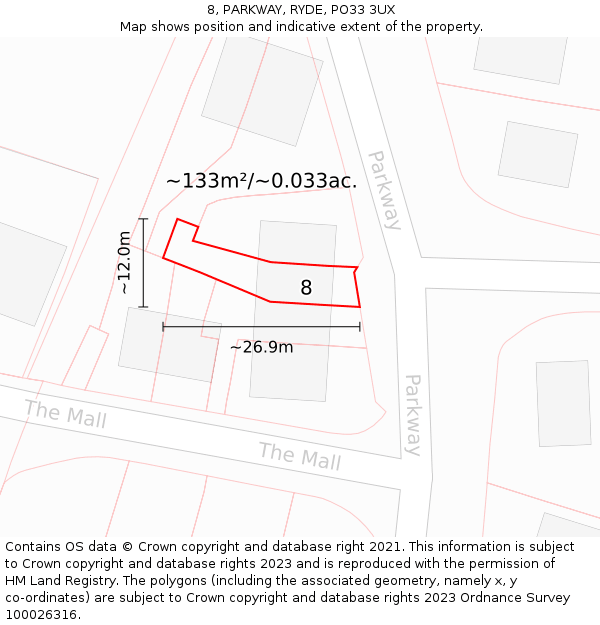8, PARKWAY, RYDE, PO33 3UX: Plot and title map