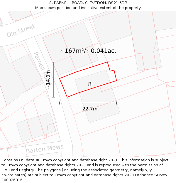 8, PARNELL ROAD, CLEVEDON, BS21 6DB: Plot and title map