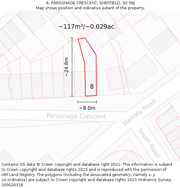 8, PARSONAGE CRESCENT, SHEFFIELD, S6 5BJ: Plot and title map