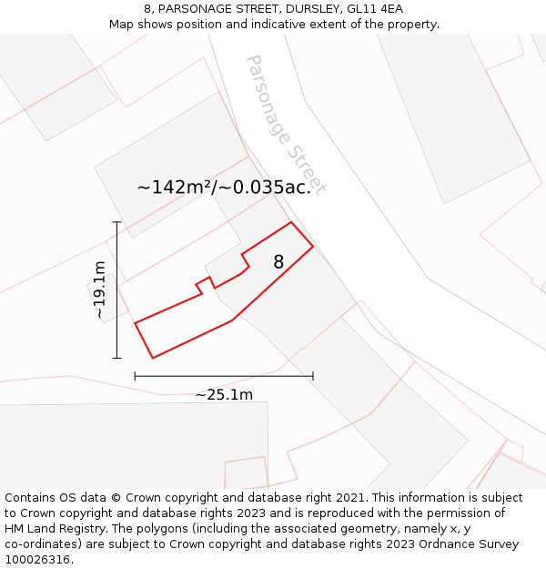 8, PARSONAGE STREET, DURSLEY, GL11 4EA: Plot and title map
