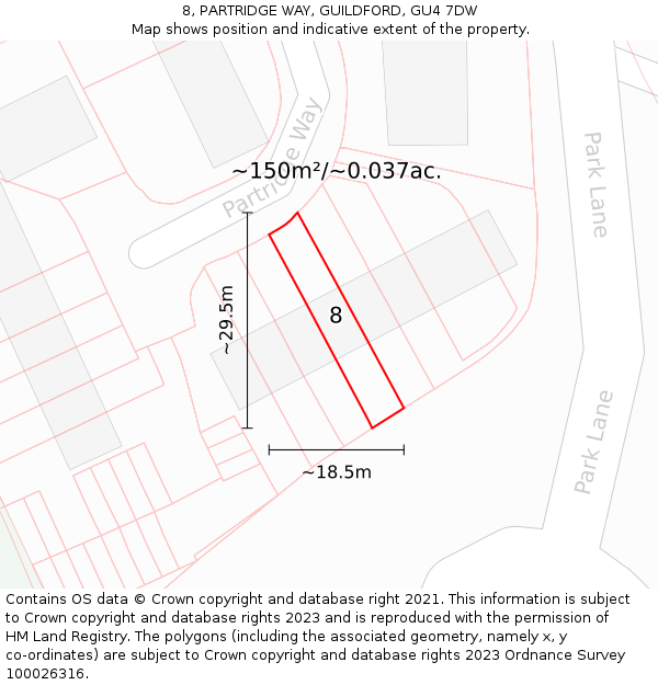 8, PARTRIDGE WAY, GUILDFORD, GU4 7DW: Plot and title map