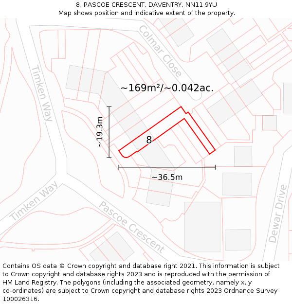 8, PASCOE CRESCENT, DAVENTRY, NN11 9YU: Plot and title map