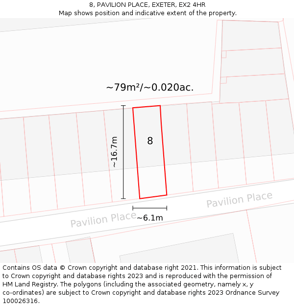 8, PAVILION PLACE, EXETER, EX2 4HR: Plot and title map