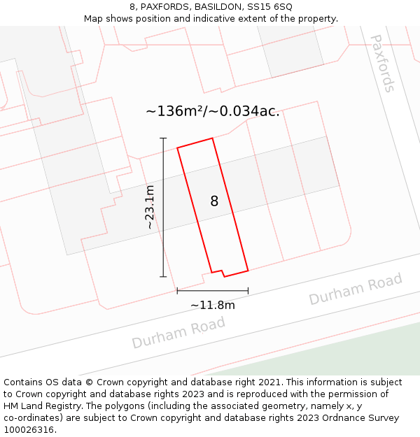 8, PAXFORDS, BASILDON, SS15 6SQ: Plot and title map