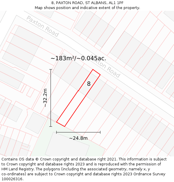 8, PAXTON ROAD, ST ALBANS, AL1 1PF: Plot and title map